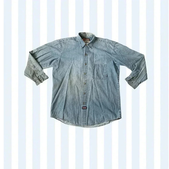 Dickies long sleeve snap button down cotton denim work shirt - Picture 1 of 10